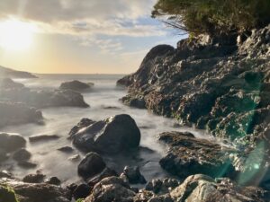 Waves crashing on a rocky beach